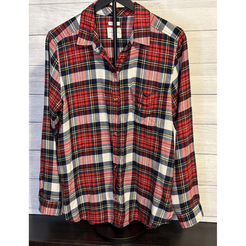American Eagle Amazingly Soft Plaid Flannel Shirt Boyfriend Fit Women's Large